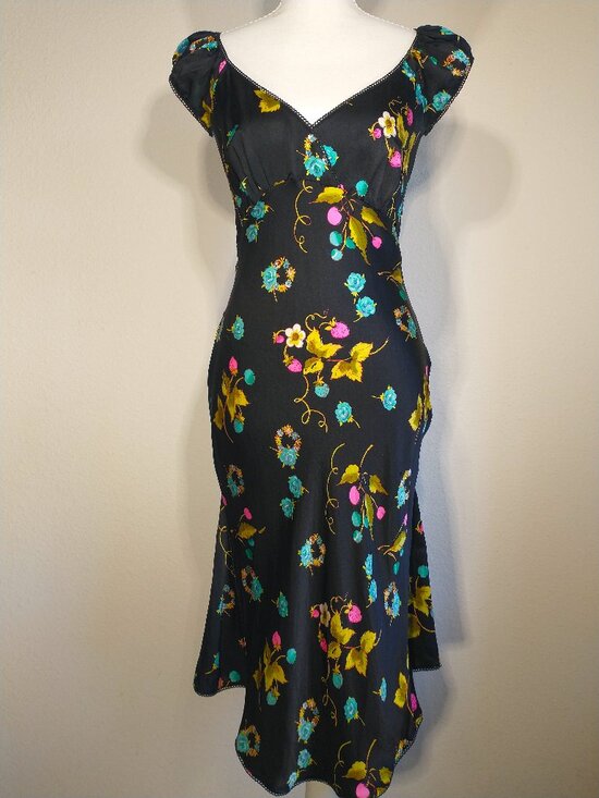 Betsey Johnson Dresses & Skirts - VTG 90s Betsey Johnson Black Silk Cherry Strawberry Floral Fruit Slip Midi Dress